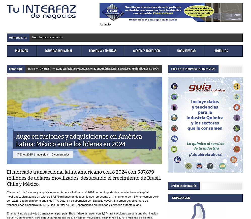 Auge en fusiones y adquisiciones en Am�rica Latina: M�xico entre los l�deres en 2024